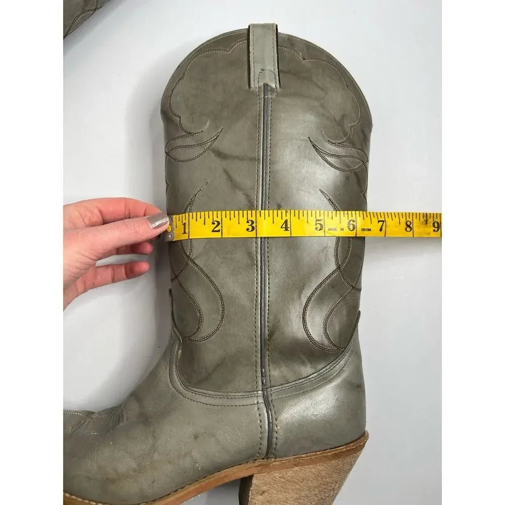 Vintage Acme Men's Gray Leather Western Cowboy Boot Men’s Size 9.5D